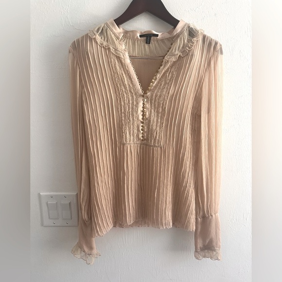 Elie Tahari Beige Silk Blouse Women’s Small  Long Sleeve Boho Romantic Top - Picture 2 of 5